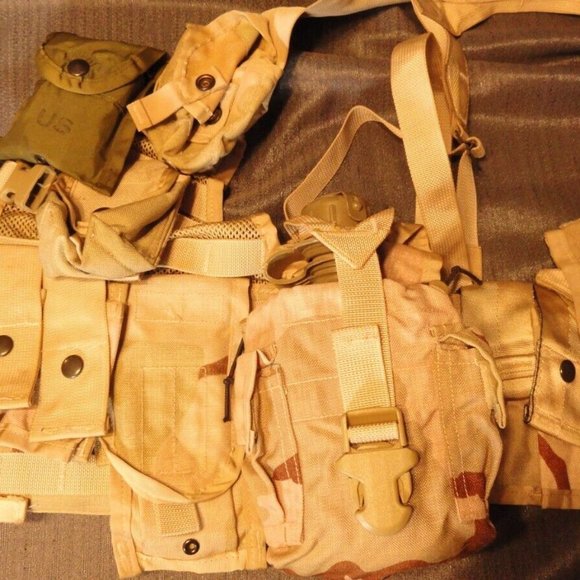 DCU DESERT CAMOUFLAGE FLC LBE LBV LOAD BEARING VEST COMBAT TACTICAL POUCHES 1917 - Picture 5 of 14